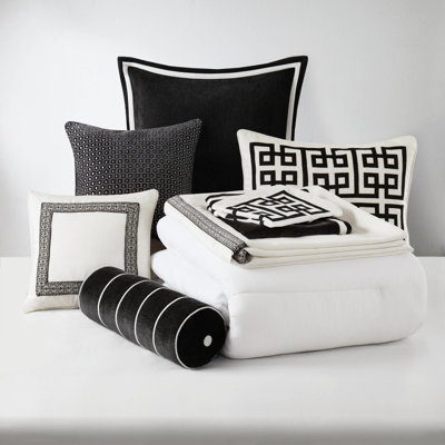 Queen Oversized Duvet Style Comforter With 8 Items, Greek - Inspired Meander, Fluffy Microfiber, Year Round Coziness Pieces, Soft Overfilled For Warm Embrace, Luxury Ensemble Pillows
