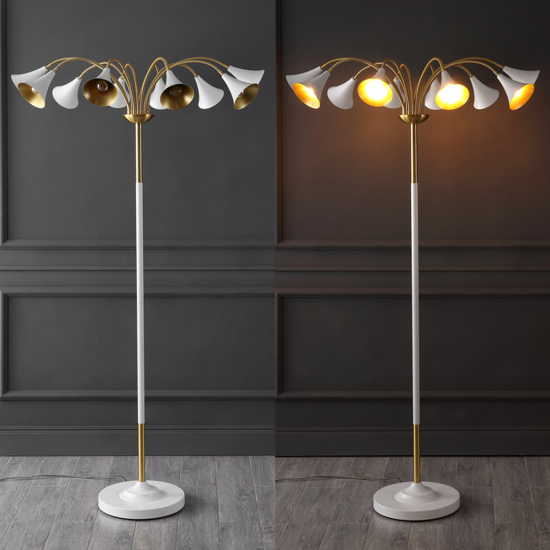 Arbonne 61" 10-Light Mid-Century Modern Iron Medusa Multi Head LED Floor Lamp, White