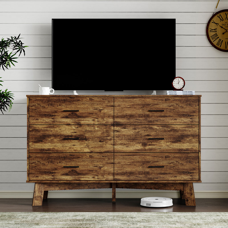 Commode 6 tiroirs double 47,24 po de largeur, commode avec base réglable pour chambre à coucher et salon, Brun