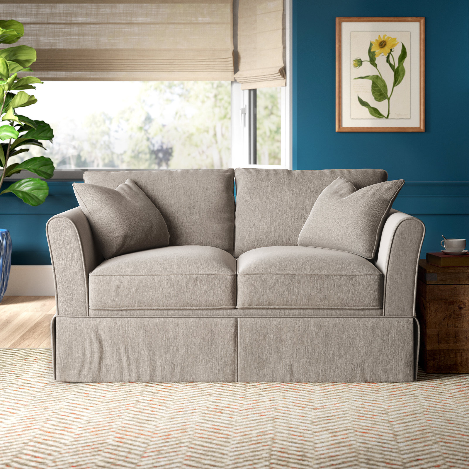 Shelby 60'' Upholstered Sofa, Drusky Linen Sustain® Basketweave