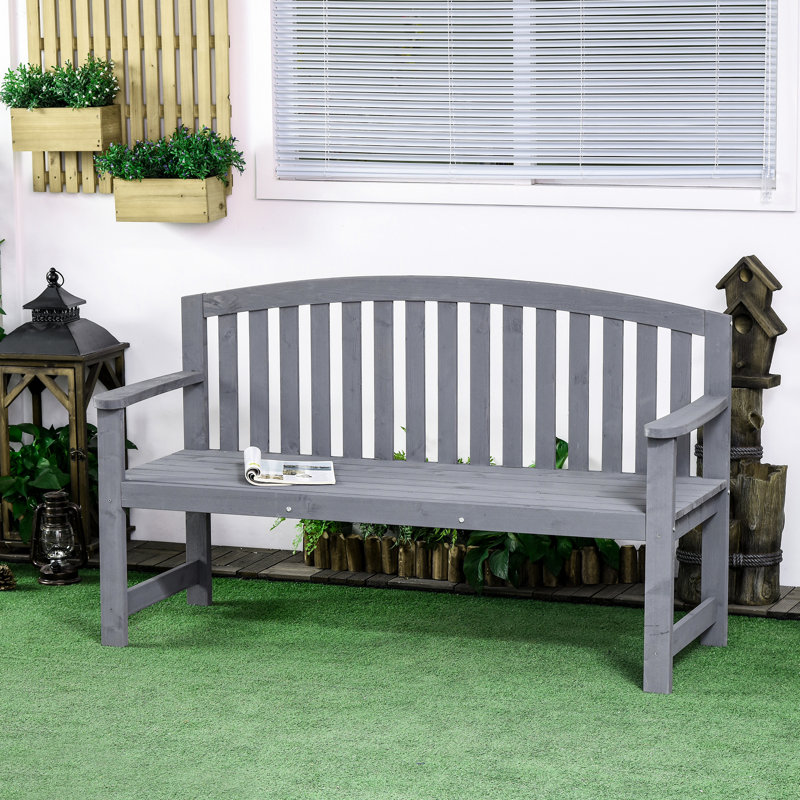 Banc en bois 56 po avec accoudoirs pour terrasse, porche, bord de piscine et balcon gris 56 po