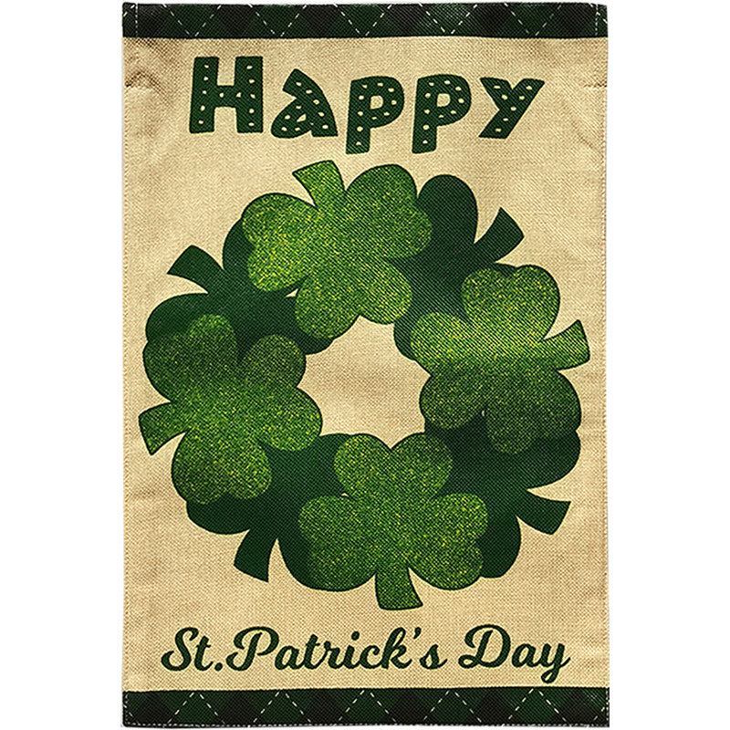 Drapeau de jardin Happy St. Patrick's Wreath, Vert foncé/brun clair Jour de la Saint-Patrick
