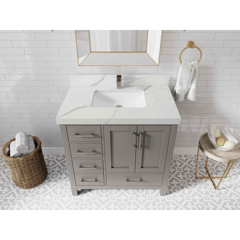 Ensemble de meuble-lavabo simple 36 po Malibu, Quartz Calacatta Laza