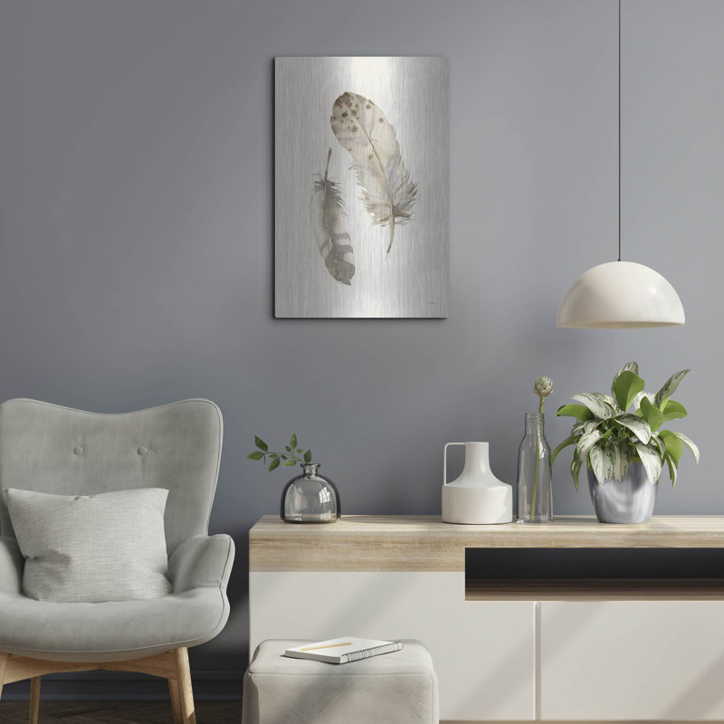 Bungalow rose «Falling Feathers 2» par Katrina Pete, art mural en métal, H 24 po x l 16 po