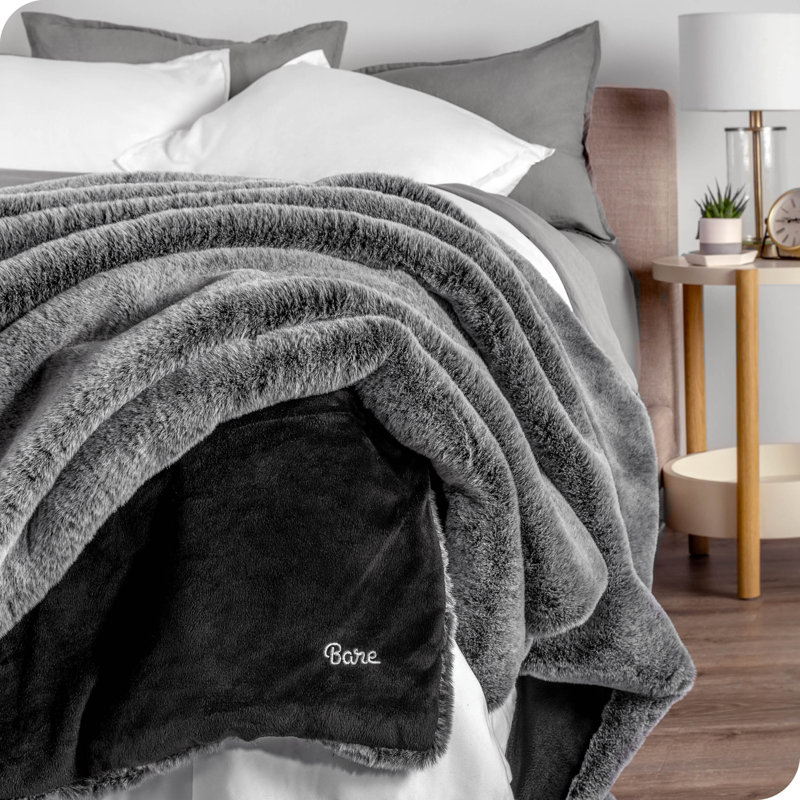 Variegated Gray Faux Fur Ultra-Soft Fleece Throw Blanket