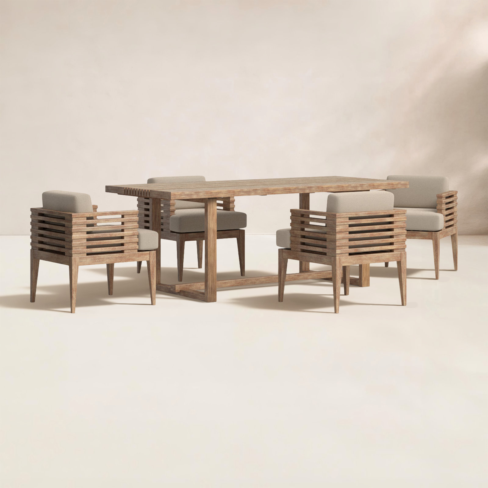 Aerilyn 82'' Rectangular 4 - Person Outdoor Dining Set with Cushions, Taupe Performance, Light Brown