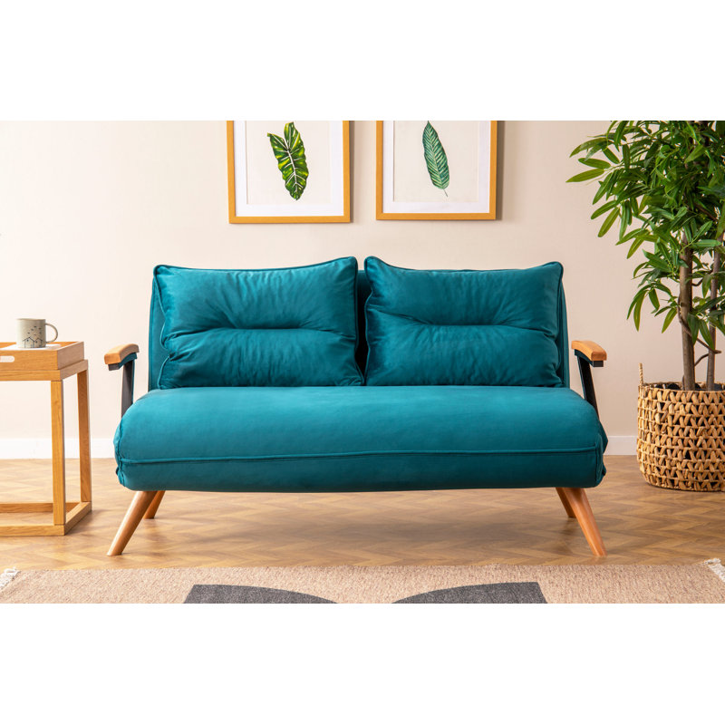 Canapé-lit rembourré de 52,4 po Shearson, 100% polyester vert pétrole
