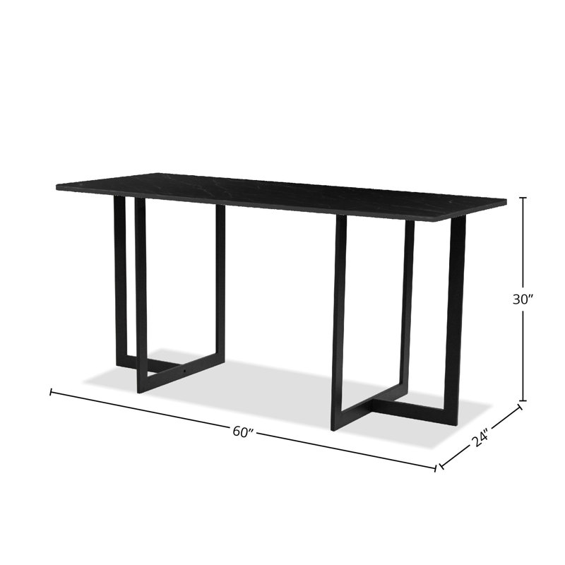 Onix Marble Top Metal Base Writing Desk, Black