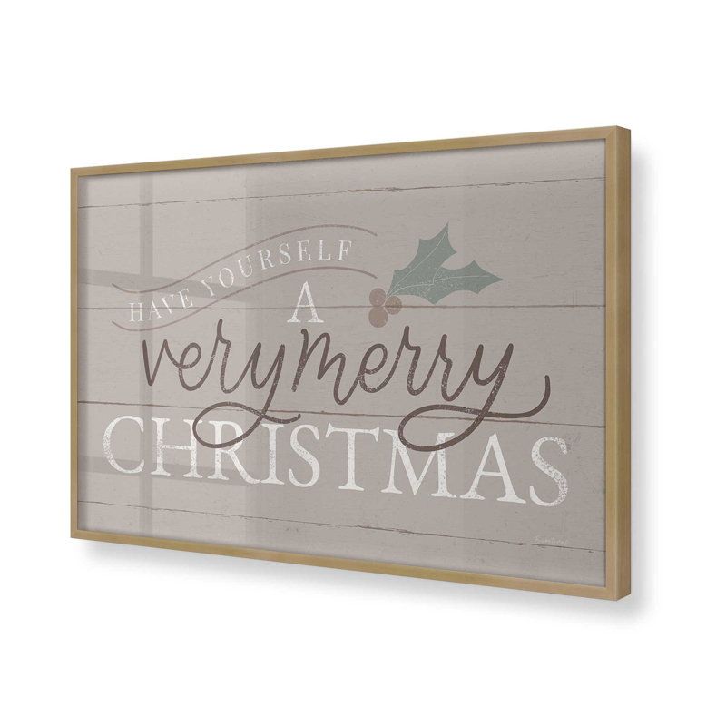 «Warm Holiday Wishes Print», Cadre simple brossé doré, H 25,25 po x l 37,25 po x P 1,25 po