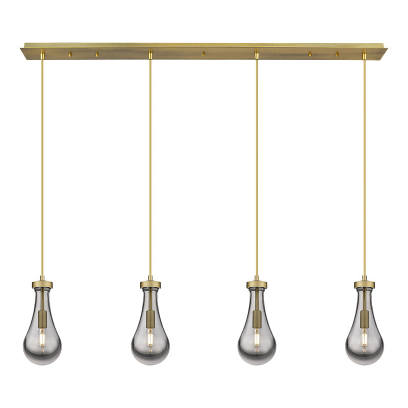 Luminaire suspendu grappe 4 lumières Halcott, Laiton brossé, Gris fumée clair