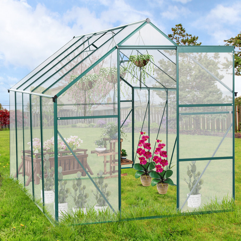 Serre en polycarbonate - pour cour extérieure avec base galvanisée et drainage efficace