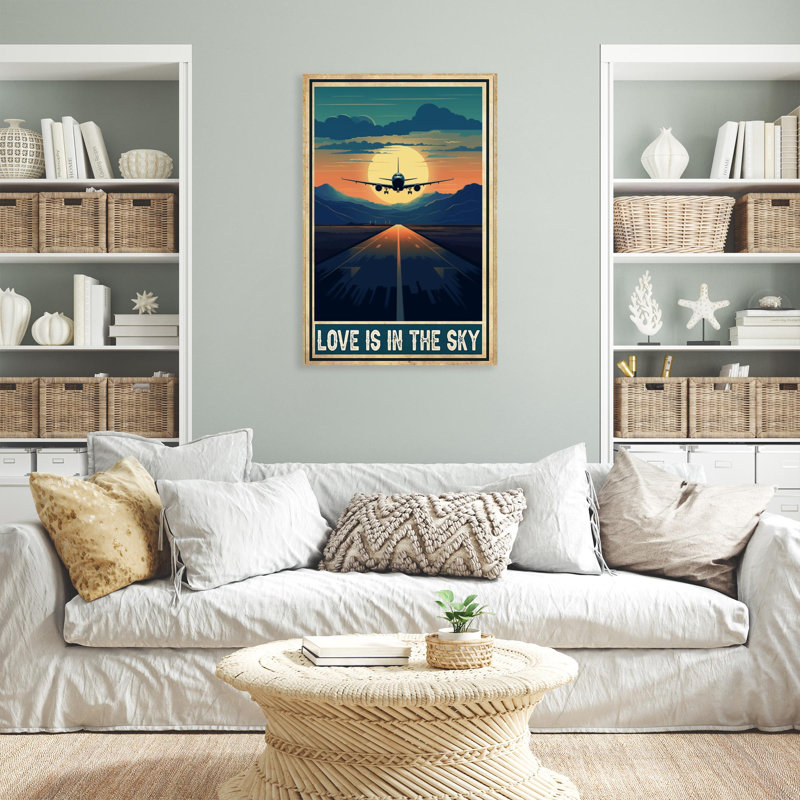 «Plane Love Is In The Sky», reproduction d'art graphique sur toile tendue 1 pièce, H 20 po x l 16 po x P 1,25 po