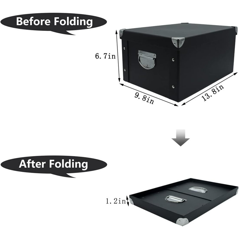 Collapsible Storage Box, Decorative Memory Box With Lid & Metal Reinforced Corners, Cardboard File Bin With Handles, Organizer Gift Box For Keepsake Toy Photos Office Nursery Wardrobe Bookshelf