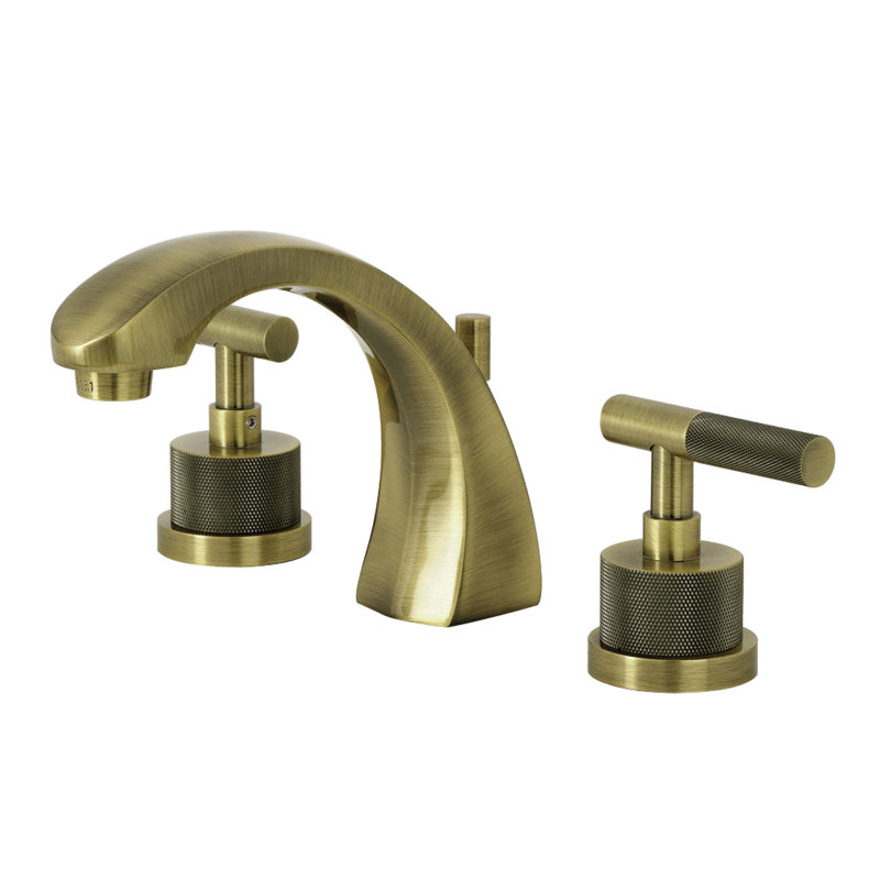Kingston Brass Convergent Two-Handle 3-Hole Deck Mount Widespread Bathroom Faucet with Knurled Handle and Brass Pop-Up Drain