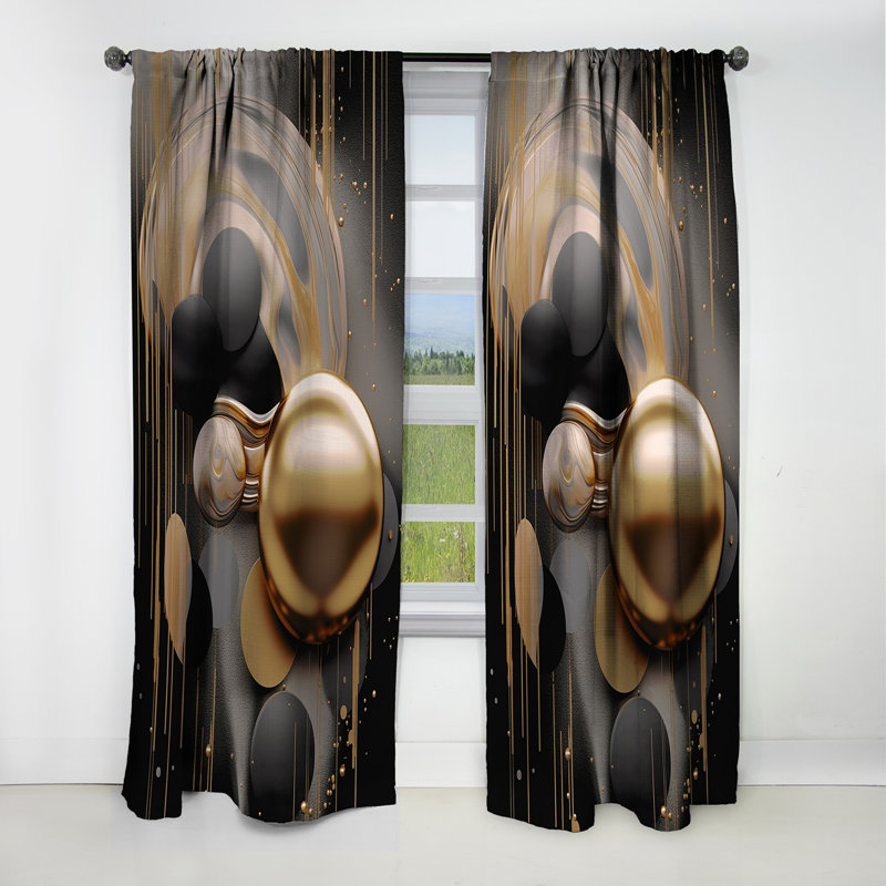 Gold And Black Mystic Mulanje VI - Shapes Curtain - Velvet Blackout Abstract Curtain - 1 Panels, 52" W x 108" L