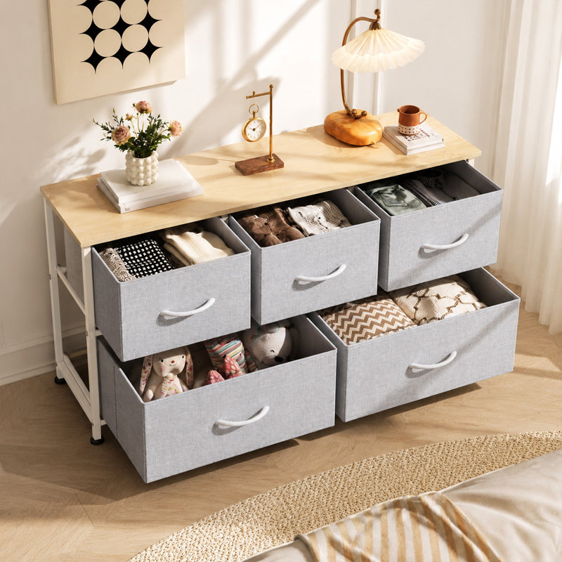 Commode à 5 tiroirs de 39,1 po de largeur pour la chambre à coucher, unité de rangement avec structure en acier robuste, meuble télé avec commode en bois, commode, salon