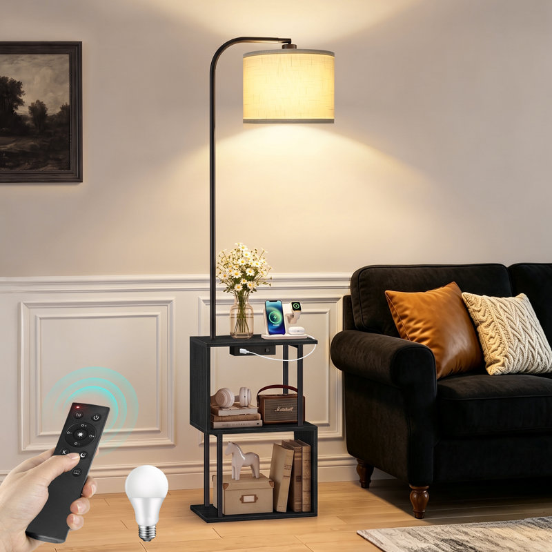 163cm Powder Coated Tray Table Floor Lamp, Black
