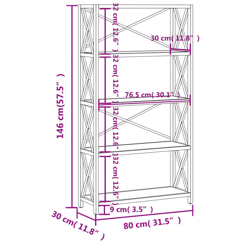 Berrada Bookcase, (4 Shelves) 57.5" H x 31.5" W x 11.8" D