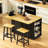 48Inch Large Kitchen Island With 2 Bar Stools, Power Outlet, Door Internal Storage Rack, Kitchen Storage Cart On 5 Wheels With Drop Leaf, 5 Open Side Racks, 2 Drawers,For Kitchen,Dining Room,-557601095