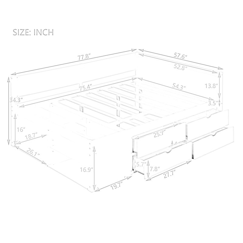 Daybed With Drawers And Shelves，Platform Bed,Bed Frame,Storage Bed, Gray, Full