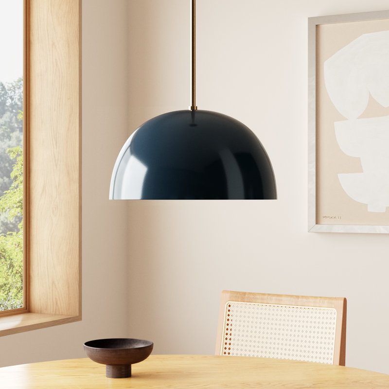 Leona 1-Light Dimmable Metal Dome Single Pendant, Dutch Blue