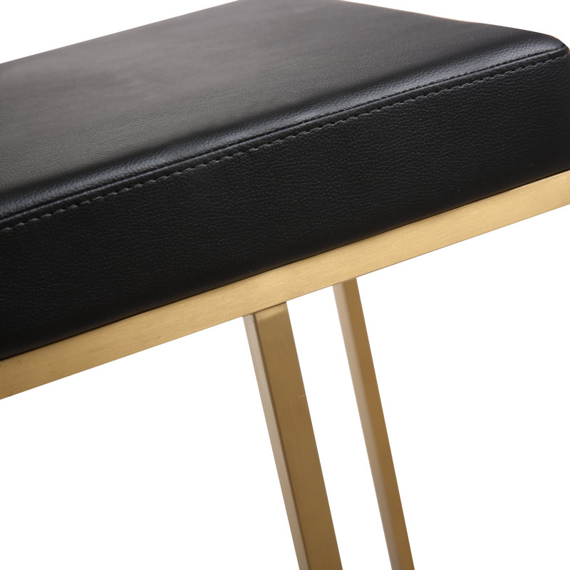 Stainless Steel,Vegan Leather Accent Stool, Black