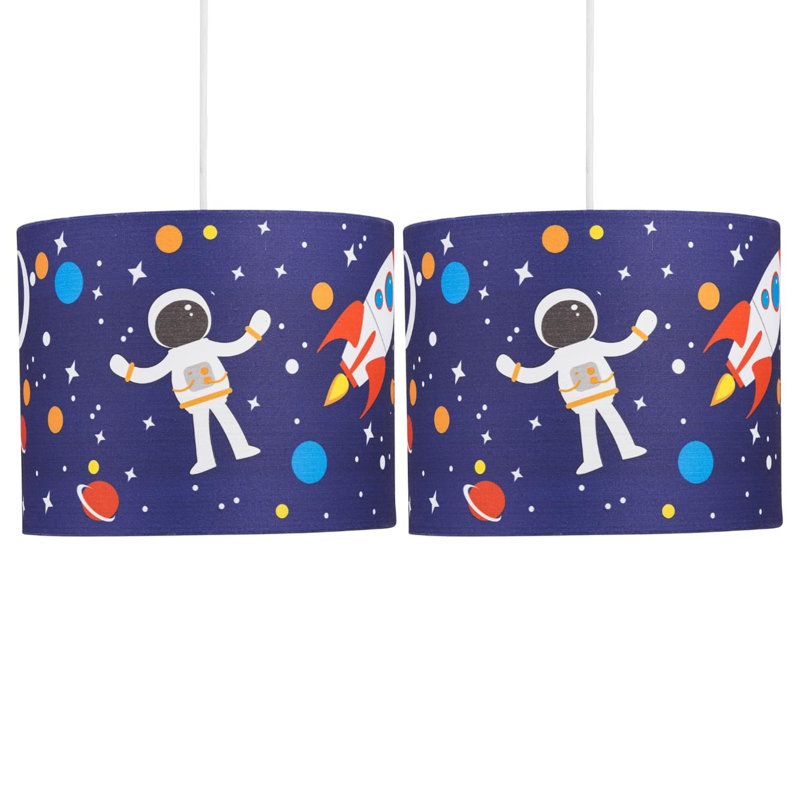 20cm H Cotton Drum Pendant Shade ( Uno ) in Spaceman Digital Print