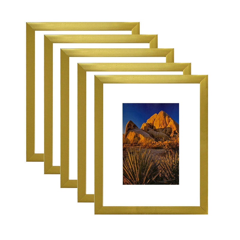 Cadre photo doré en panneau de fibres à densité moyenne avec verre PS - fixation murale ou de table (convient à une image de 10,2 po x 12,2 po)