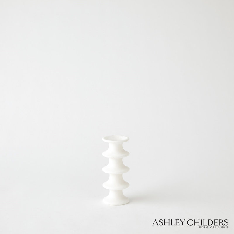 Ridge Alabaster Candlestick-Lg, 7.25" H x 3" W x 3" D, White
