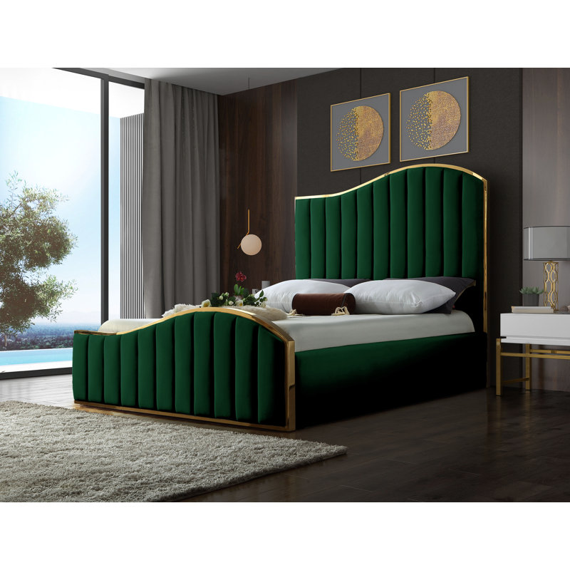 Lit plateforme tapissier Jolie, Grand, Velours vert
