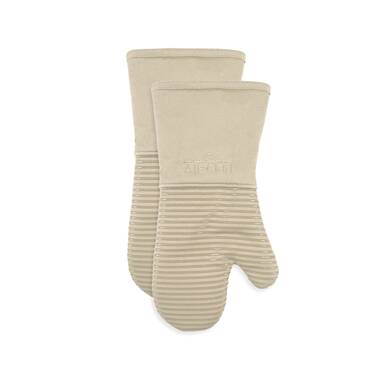 All-Clad Ribbed Silicone Cotton Twill Oven Mitt, Set of 2 - Pewter