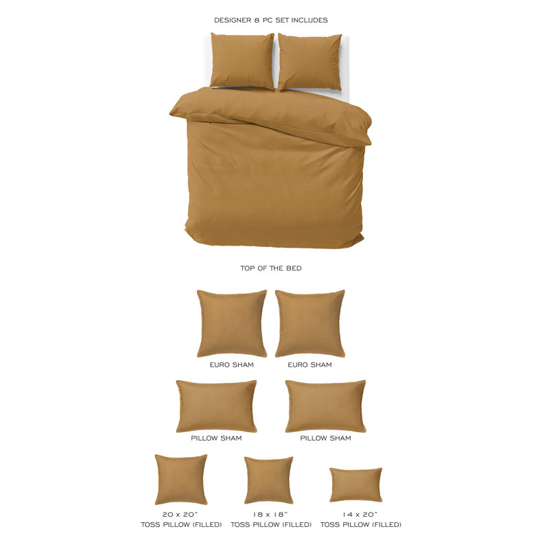 Ensemble d'édredon 8 pièces Elsie, Twin Comforter + 7 Additional Pieces, Gold