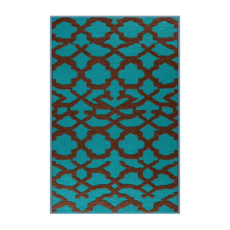 Machine Washable Trellis Blue Area Rug