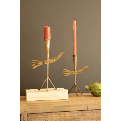 Ensemble de 2 bougeoirs coniques en fer forgé doré antique en forme d'oiseau, 30 cm de hauteur