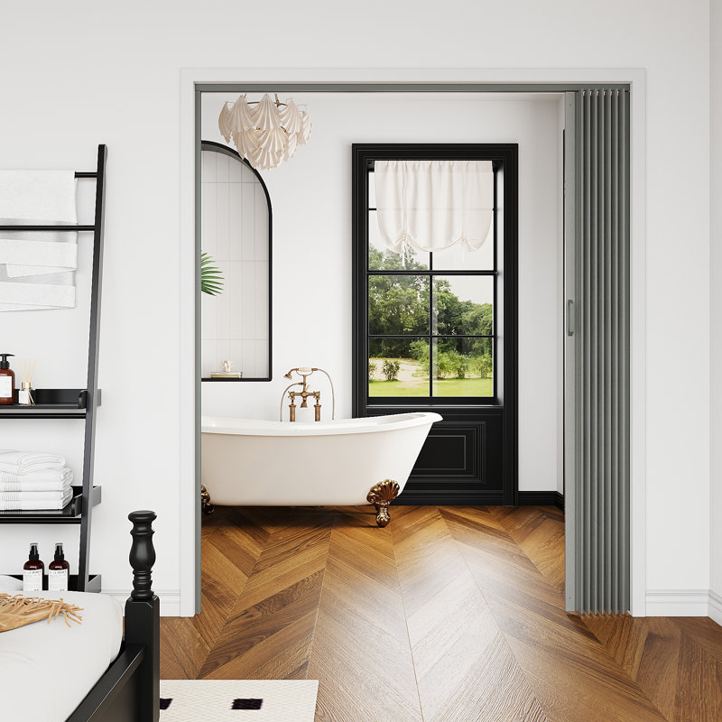 Porte accordéon 80 po à panneaux en PVC / vinyle, 48 po x 80 po, Gris