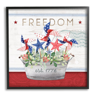 Freedom Americana Floral Pinwheels by Jennifer Pugh - Floater Frame Graphic Art on Wood