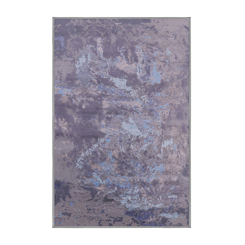 Tapis gris / bleu à motif abstrait Buchtel, Rectangle 8 pi x 10 pi