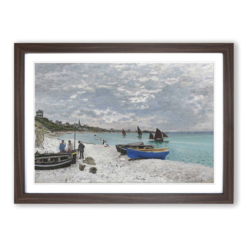 The Beach at Sainte-Adresse (1) by Claude Monet Framed Oil - Framed Print, Walnut