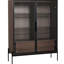 Armoire de rangement à DEL avec verre trempé. Moderne pour le bureau, la maison. Pieds en métal, fabrication. 4 tablettes réglables, 2 tiroirs, noir et tablette de présentation en verre noyer foncé. Salle d'étude de style.-1955540540