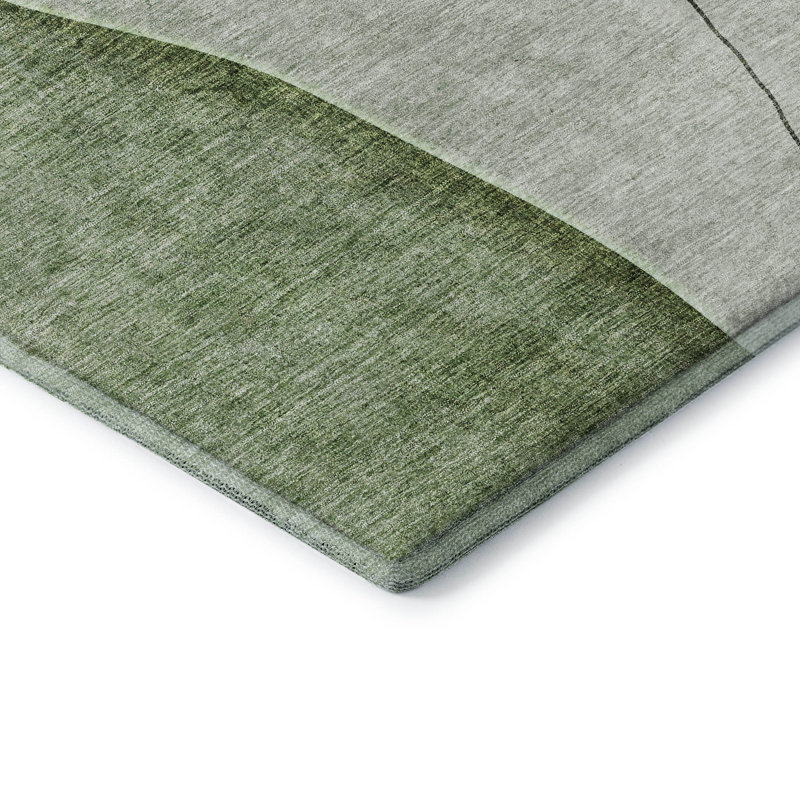 Mayfield Green and Gray Rectangular Synthetic Washable Rug