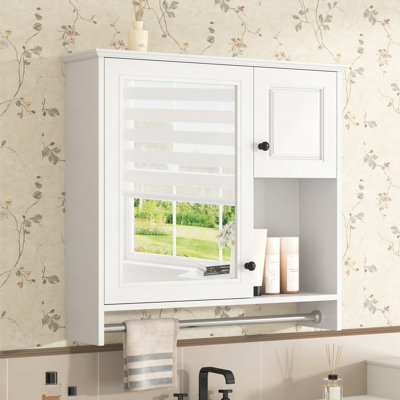 Armoire de salle de bain avec miroir, armoire à pharmacie murale avec 2 tablettes, armoire de rangement avec miroir
