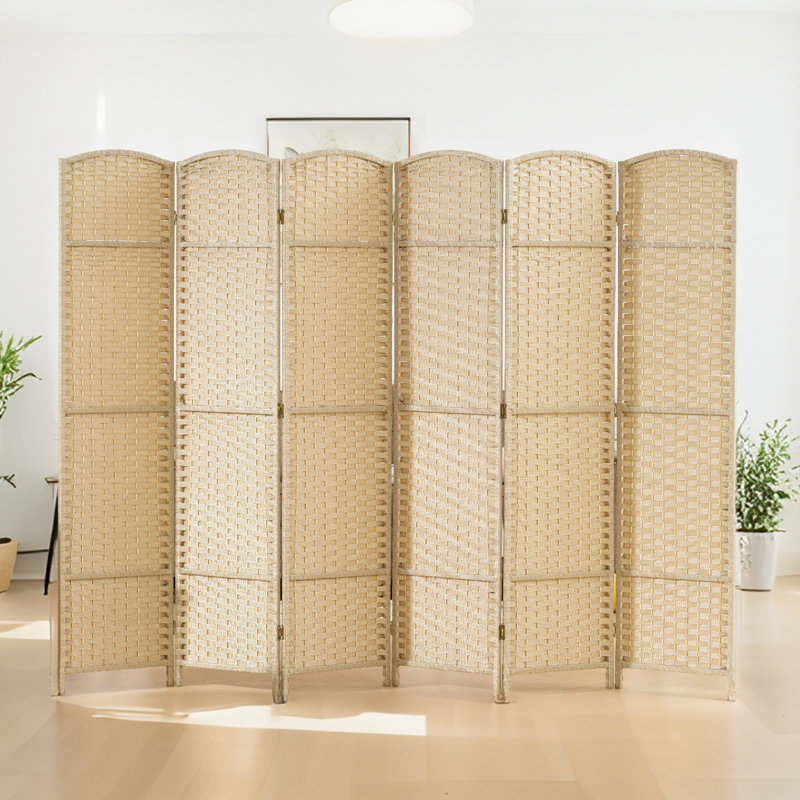 Folding Room Divider Screen 6 Panel 5.6' Tall Privacy Screen Freestanding Room Partition For Home Office, Beige, Beige