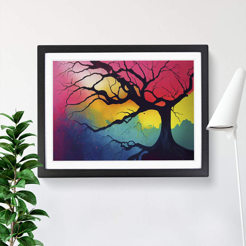 XH1022-7241X Pure Tree In Colour Abstract - Single Picture Frame Print, 46cm H x 64cm W, Black