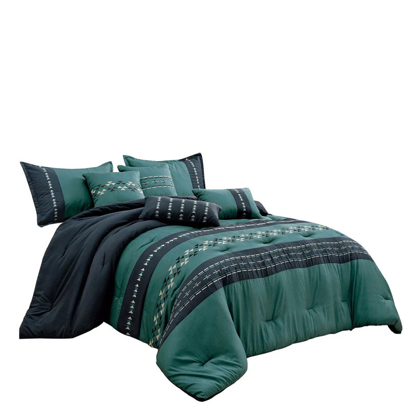 Ensemble d'édredon 7 pièces à rayures géométriques bleu sarcelle 7 pièces, King Comforter + 6 Additional Pieces