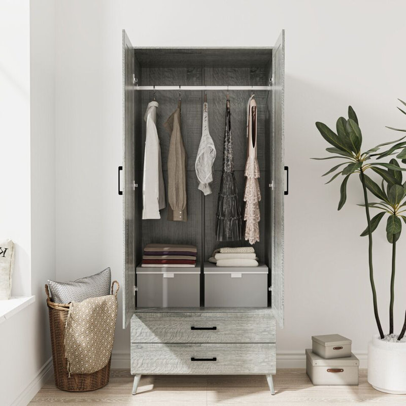 Bostick Solid Wood Wardrobe, Ash Grey/Ash Grey