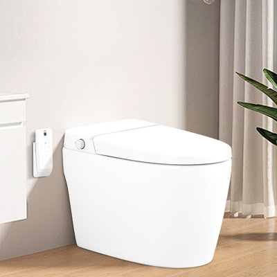 Smart Toilet Bidet With Foot Sensor Open Cover, Heated Seat, Night , Swing Wash, Silent Slow Down, Soft Close White Self-Cleaning Nozzle, Descent, Off Flush, Auto Flush