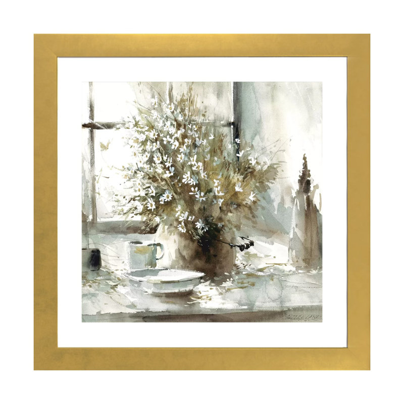 «Daisy Still Life» - reproduction d'art, H 24 po x l 24 po x p 1 po, Papier doré
