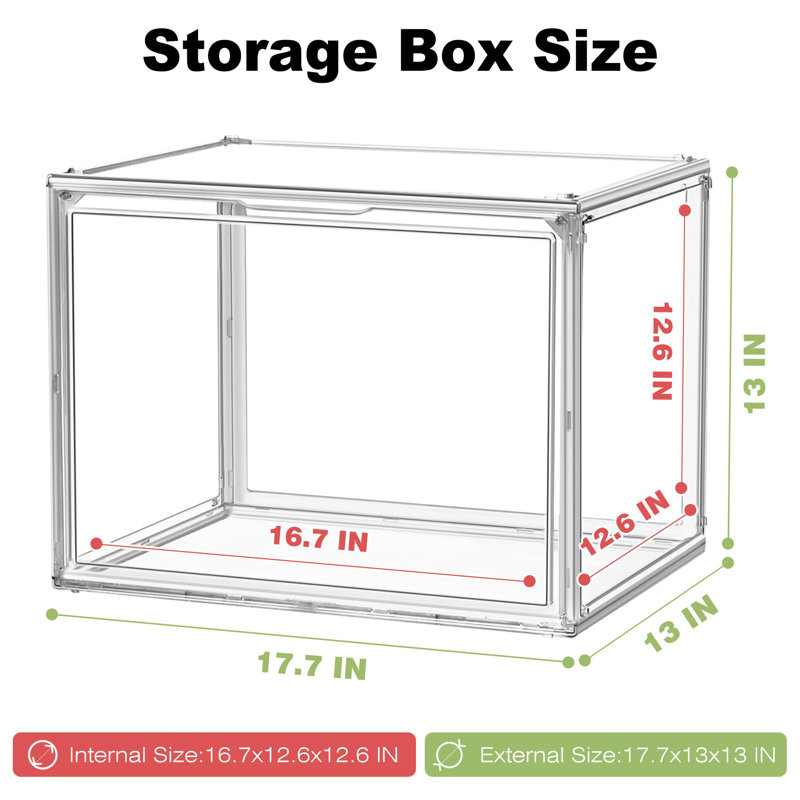 Très grande vitrine de sac à main, bac de rangement empilable avec porte magnétique anti-poussière, paquet de 1 (transparent)