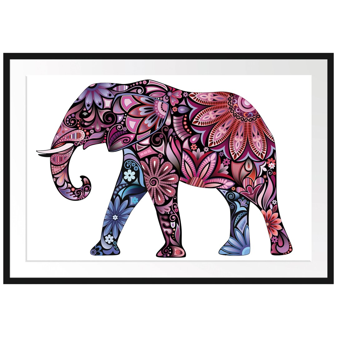 Gerahmtes Poster Elefant mit Ornamenten