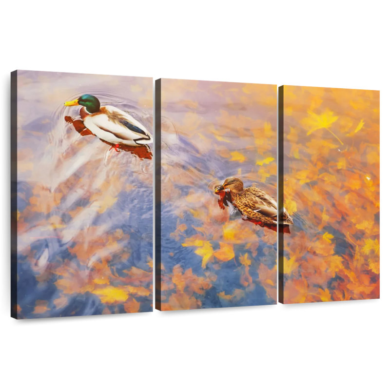 Ducks Floating On Pond, 20" H x 33" W